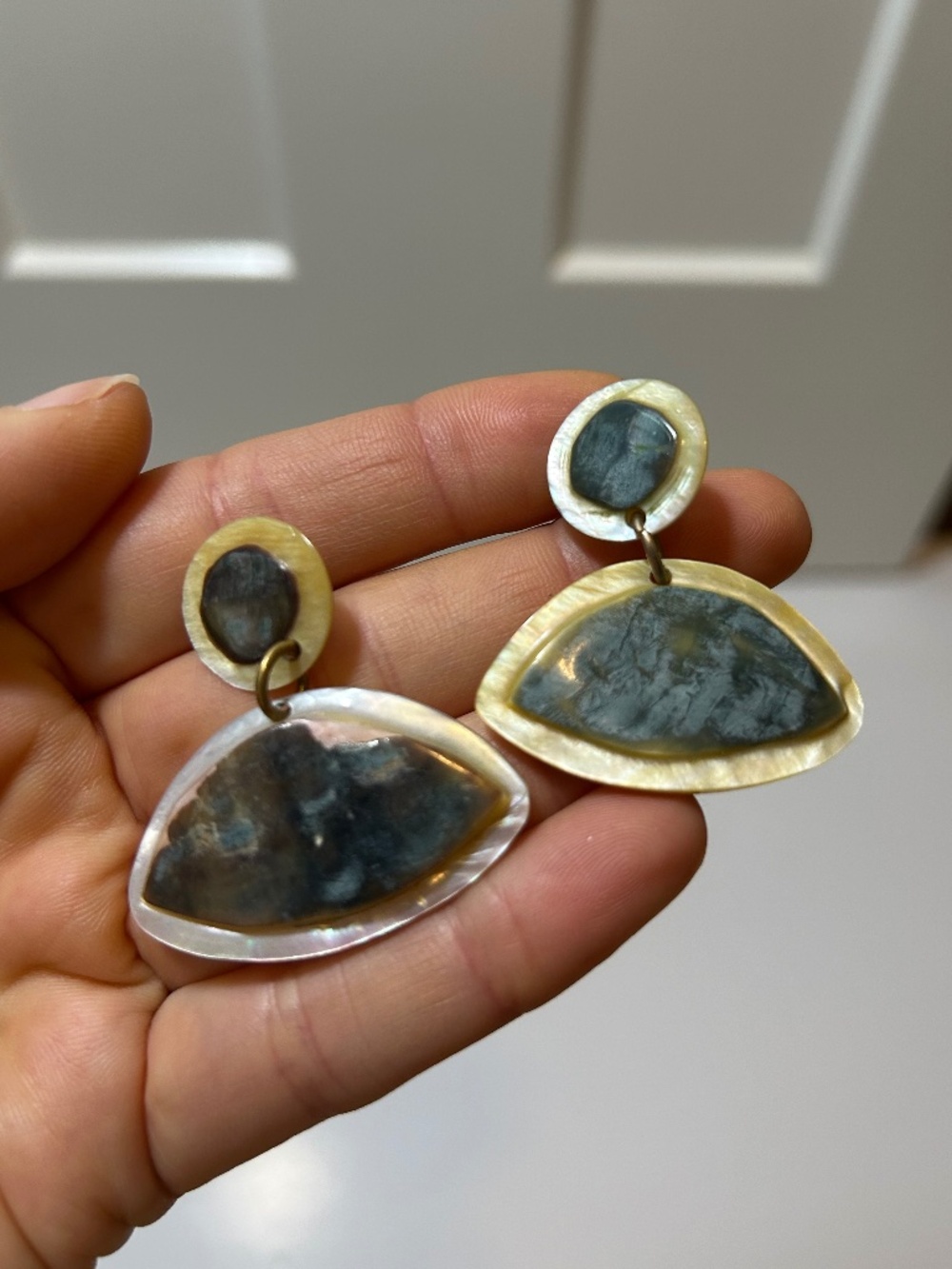 Vintage double-drop statement mother-of-pearl earrings